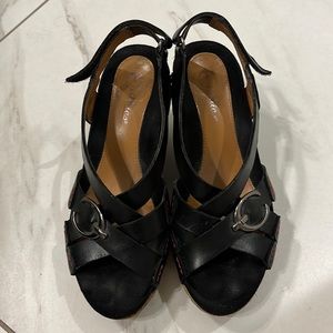 Black Leather Earthies Wedges